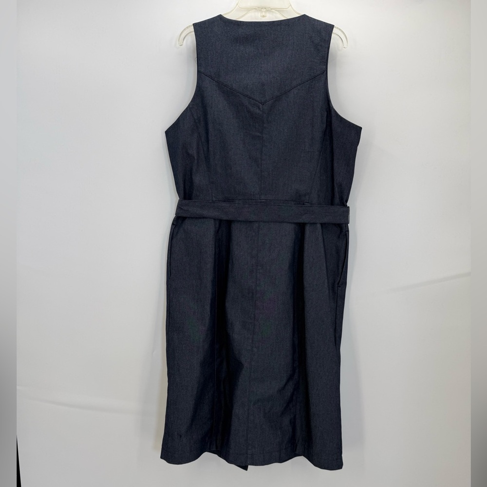 Liz Claiborne Denim Button Front Belted Midi Dress Sleeveless V-Neck Blue Casual - Picture 5 of 13